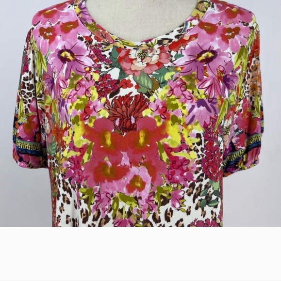Johnny Was Pink Animal Print Top Sz Xl - Picture 2 of 9